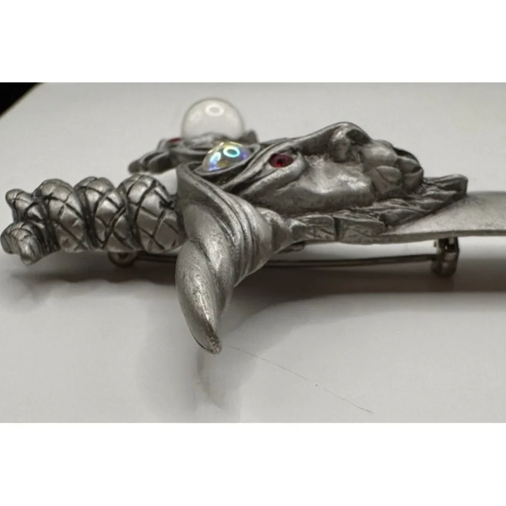 Dragon Sword Pewter Pin Medieval Gothic Vintage JJ Jonette‎ Fantasy